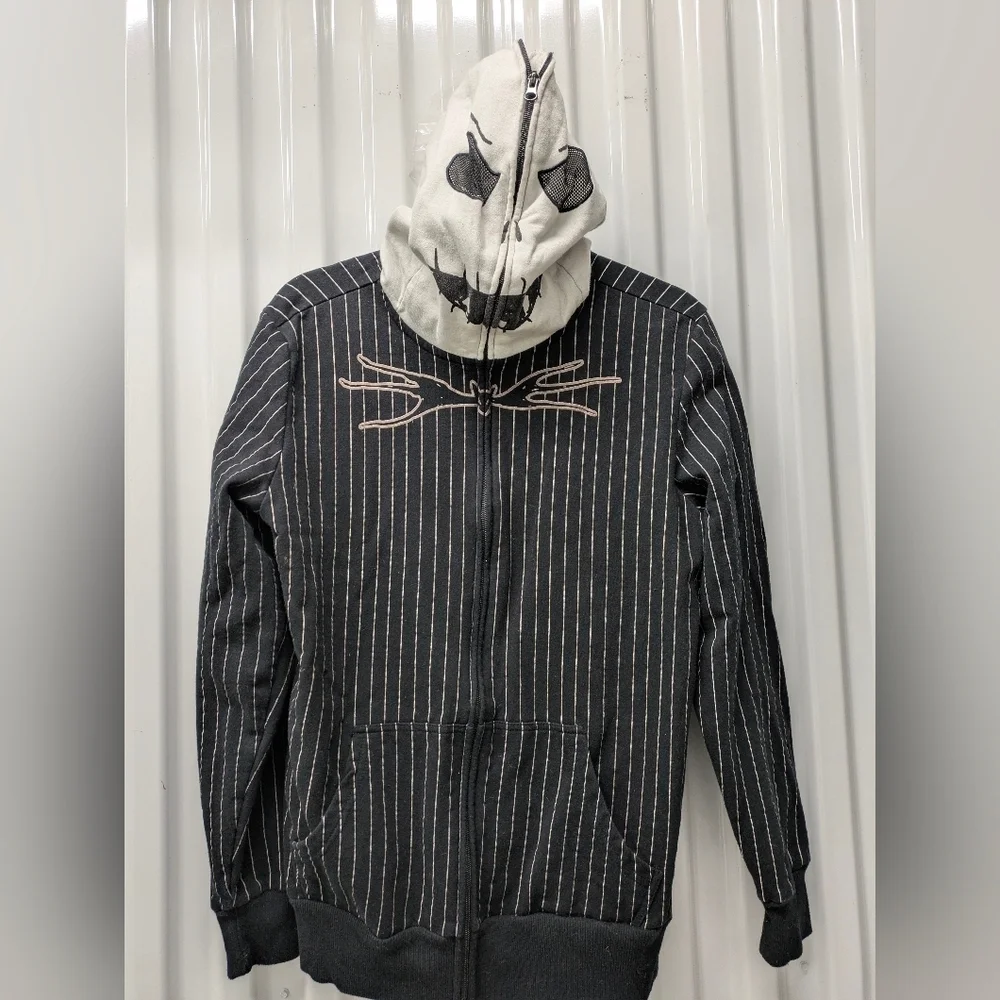 Disney Black and Cream Striped Zip-Up Sweater